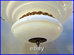 Large 13 VTG Mid Century Modern White Gilted Glass Iridescent Hanging Swag Lamp