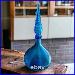 Large MCM Italian Blue Glass Hand Blown Barware Decanter Flame Stopper 15