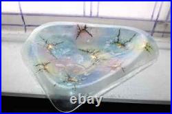Large Mid Century Modern Higgins Glass Footed Butterfly Bowl 1960s
