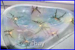 Large Mid Century Modern Higgins Glass Footed Butterfly Bowl 1960s