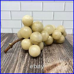 Large Vintage Mid Century Italian Alabaster Marble 13 Bunch of Grapes Wood Stem