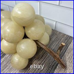 Large Vintage Mid Century Italian Alabaster Marble 13 Bunch of Grapes Wood Stem