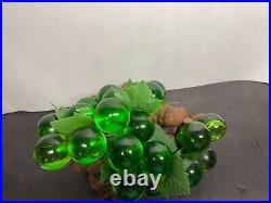 Large Vtg Retro MID Century Green Glass Grape Cluster On Driftwood