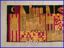 Large mid century wall art, Abstract geometric wall hanging tapestry from 60s