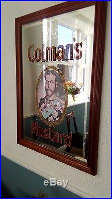Large vintage mid-century Colmans Mustard wall mirror retro etched glass antique