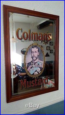 Large vintage mid-century Colmans Mustard wall mirror retro etched glass antique