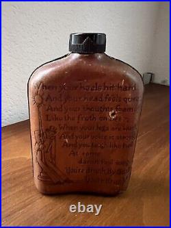 Leather Covered Bottle Hollywood Flask Prohibition Glass Mcm Mid Century Vintage