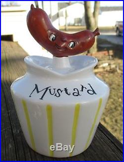 Lefton holt howard anthropomorphic hot dog head mustard condiment jar