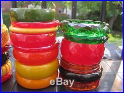 Lot of 38 GORGEOUS VINTAGE BAKELITE BRACELETS RAINBOW OF COLORS, Thick, Carved