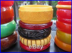 Lot of 38 GORGEOUS VINTAGE BAKELITE BRACELETS RAINBOW OF COLORS, Thick, Carved
