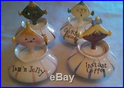 Lot of 4 HOLT HOWARD Pixieware Condiment Jars Instant Coffee /Jam n' Jelly Retro