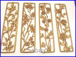 Lot of 4 Syroco Wall Plaques Gold Flowers Holly Leaves 23 Hollywood MCM 1954