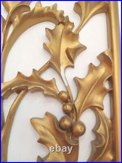 Lot of 4 Syroco Wall Plaques Gold Flowers Holly Leaves 23 Hollywood MCM 1954