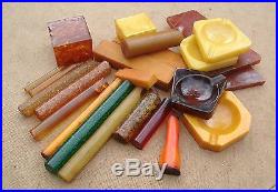 Lot of Vintage Catalin Bakelite Material Rods Cherry Amber Ashtray 1483 g TESTED