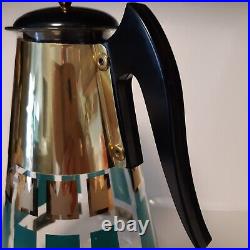 Lovely Fred Press Coffee Carafe Vintage MCM Glass No Warmer Turquoise Gold Crown