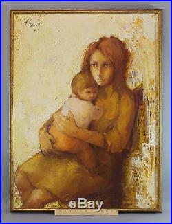 Lrg Life Size 1967 Angel Tejera Post Impressionist Painting Mother & Baby