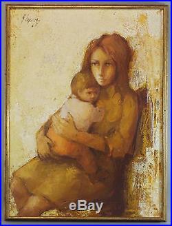 Lrg Life Size 1967 Angel Tejera Post Impressionist Painting Mother & Baby