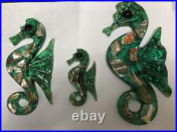 Lucite Abalone Shell Seahorses SET OF 3 Mid-Century Modern 1960's BEAUTIFUL