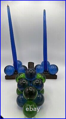 Lucite Candles, Lucite Candle Holders, And Lucite Grapes Center Piece Set Blue
