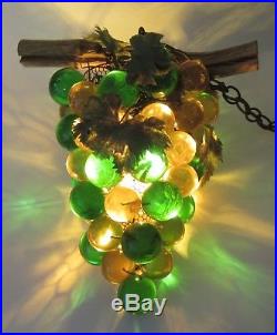 Lucite Grape Cluster Hanging Lamp Green Acrylic Mid Century Swag Light Retro Vtg