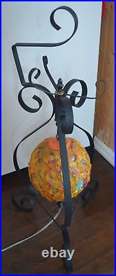 Lucite Lamp MCM Decor Lamp Spaghetti Rock Candy Ribbon with Wrought Iron Holder