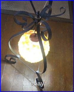 Lucite Lamp MCM Decor Lamp Spaghetti Rock Candy Ribbon with Wrought Iron Holder