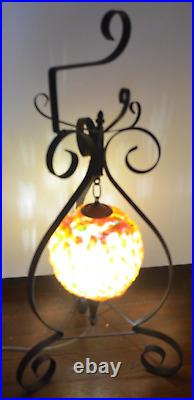 Lucite Lamp MCM Decor Lamp Spaghetti Rock Candy Ribbon with Wrought Iron Holder