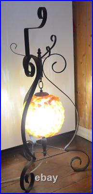 Lucite Lamp MCM Decor Lamp Spaghetti Rock Candy Ribbon with Wrought Iron Holder