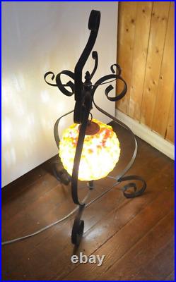 Lucite Lamp MCM Decor Lamp Spaghetti Rock Candy Ribbon with Wrought Iron Holder