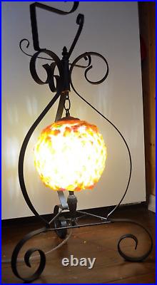 Lucite Lamp MCM Decor Lamp Spaghetti Rock Candy Ribbon with Wrought Iron Holder