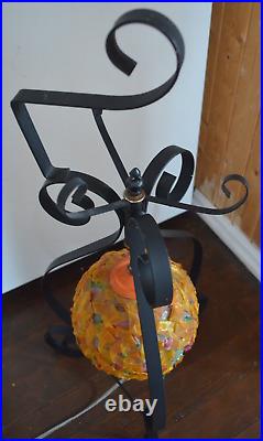 Lucite Lamp MCM Decor Lamp Spaghetti Rock Candy Ribbon with Wrought Iron Holder