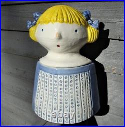 MCM 1961 USA Holt Howard Rag Doll Dolly Girl in Pigtails & Bows Cookie Jar RARE
