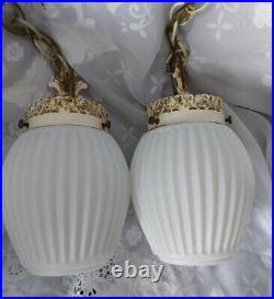 MCM Double Swag White Ribbed Globes For Foyer