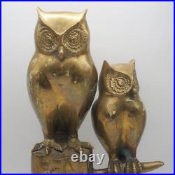 MCM Mid Century Brass Pair of Owls on Tree Branch Statue Large 17