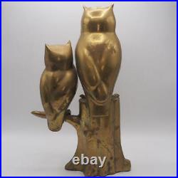 MCM Mid Century Brass Pair of Owls on Tree Branch Statue Large 17