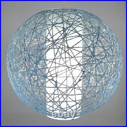 MCM Mid Century Modern Retro Thread Lampshade Light String Blue Globe Ball T856