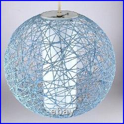 MCM Mid Century Modern Retro Thread Lampshade Light String Blue Globe Ball T856