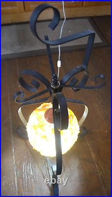 MCM Spaghetti Rock Candy Ribbon Lucite Lamp with Wrought Iron Holder