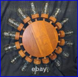 MCM Vintage DIGSMED 16 Jar Revolving Rotating SPICE WHEEL Wall Mount Teak Wood