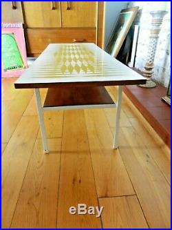 MID CENTURY Retro Large Wooden Decorative Top Metal Frame Coffee Table
