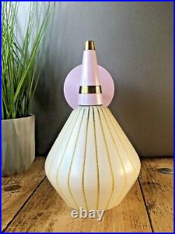 MID Century Designer Pink Bakelite 60's Gold Striped Shade Wall Light Lamp Retro