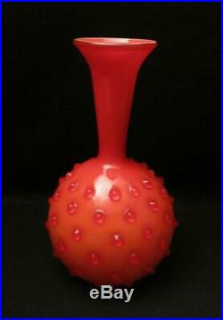 MID Century Empoli Italian Orange Cased Glass Hobnail Vase Vintage Retro