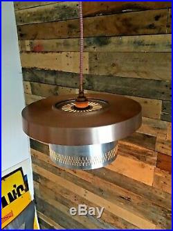 MID Century Modern Danish Space Age Ceiling Light Lamp Shade Silver & Copper 70s