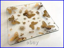 MID Century Modern Georges Briard Gold Leaf Butterfly Glass Canape Plates 9p Set