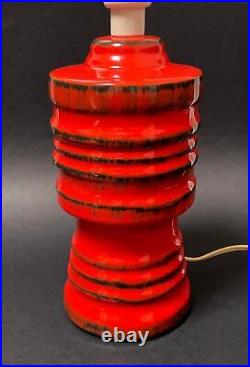 MID Century Modern Vibrant Red Pottery Lamp Base Vintage Retro Ceramics