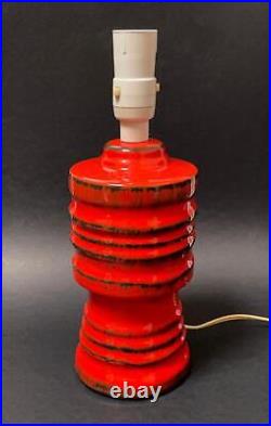 MID Century Modern Vibrant Red Pottery Lamp Base Vintage Retro Ceramics