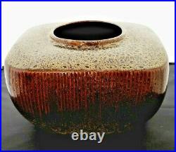 MId Century Modern Abstract Handcrafted Square Pottery MCM Vase V. DEYA Ceramics