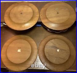 MT92 Vtg Danish Mid Century Mod Solid Teak Wood Turned Plates Serving Tableware