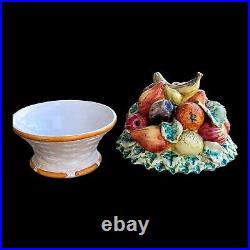 Majolica Ceramic Fruit Vegetable Basket Tureen Hand Painted Italy Mid-Century