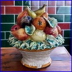 Majolica Ceramic Fruit Vegetable Basket Tureen Hand Painted Italy Mid-Century